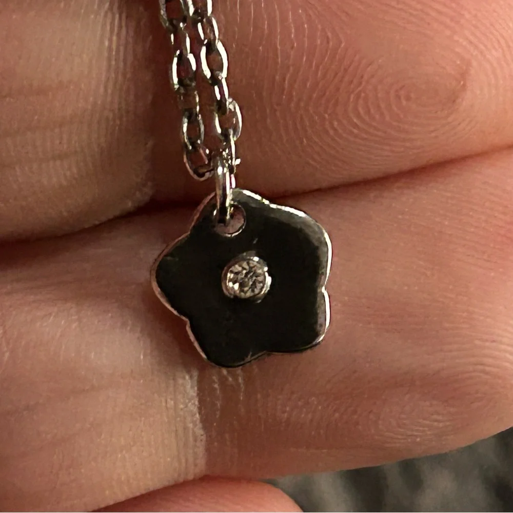 Handcrafted clear glass stone accent flower pendant on chain necklace